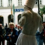stillman as a living statue shop window display